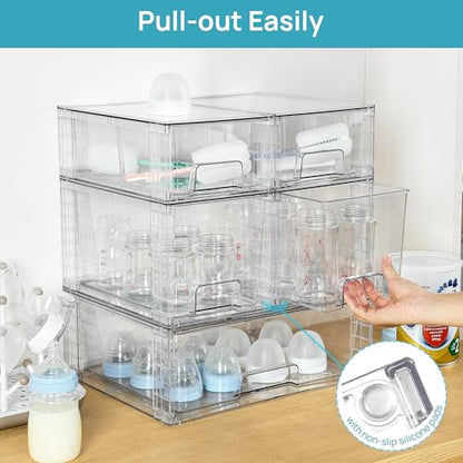 Vtopmart Clear Stackable Storage Drawers, 5 Pack Multi-Size Organizer Set | Wide, Medium and Small Pull-Out PET Drawers with Stackable Design for Cabinets, Closets, Pantry and Bathroom Organization - style: 1 Wide+2 Medium+2 Small