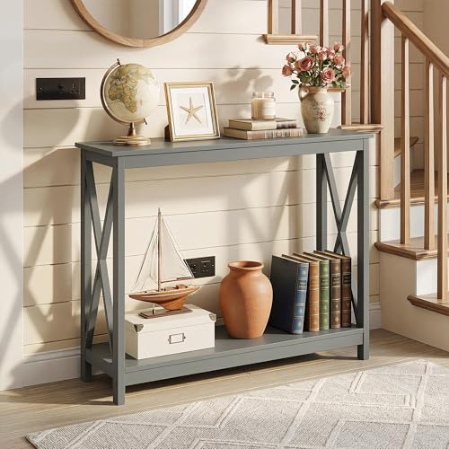 ZENY Console Table, Entryway Table, Narrow Sofa Table with 2-Tier Shelves, Entrance Table for Living Room, Entryway, Hallway, Foyer (Grey) - color: Grey, size: 39.4"W