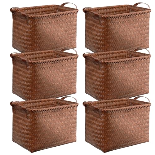 BROWNLILY Handwoven Clothes Basket Laundry Hampers Large Wicker Storage Baskets for Shelves Blankets Closet Storage Bins Car Bedroom Bathroom Organizers and Storage Bath (6, Brown) - color: Brown*6