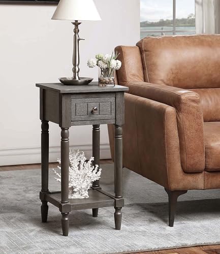 Convenience Concepts French Country Khloe 1 Drawer Accent End Table 14" - Traditional Farmhouse Side Table with Storage Drawer and Shelf for Living Room, Wirebrush Dark Gray - color: Wirebrush Dark Grey