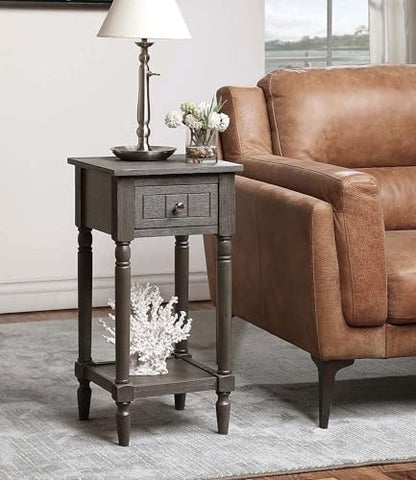 Convenience Concepts French Country Khloe 1 Drawer Accent End Table 14" - Traditional Farmhouse Side Table with Storage Drawer and Shelf for Living Room, Wirebrush Dark Gray - color: Wirebrush Dark Grey