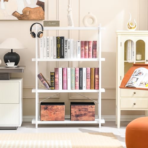 HCHQHS Bookshelf, 4-Tier Industrial Bookcase, White Open Book Shelf, Freestanding Tall Bookshelves with Metal Frame - color: Cloud White, size: 4-Tier (35.8"W x 51.2"H)