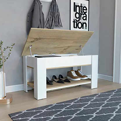 1-Shelf Lid Top Storage Table Light Oak and White