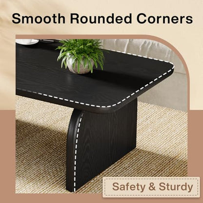 Tribesigns Rectangle Coffee Table, 47-Inch Wood Rectangular Living Room Table, Farmhouse Accent Center Low Cocktail Tea Table with Sturdy Base & Rounded Corners, Easy Assembly (Black) - color: Black