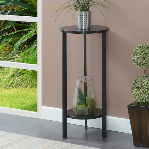 Convenience Concepts Graystone 2 Tier Tall Plant Stand 31" - Industrial Stand for Plants, Vases, and Antiques, Urban Modern Design for the Living Room, Hallway, Entryway, Black/Black - color: Black/Black