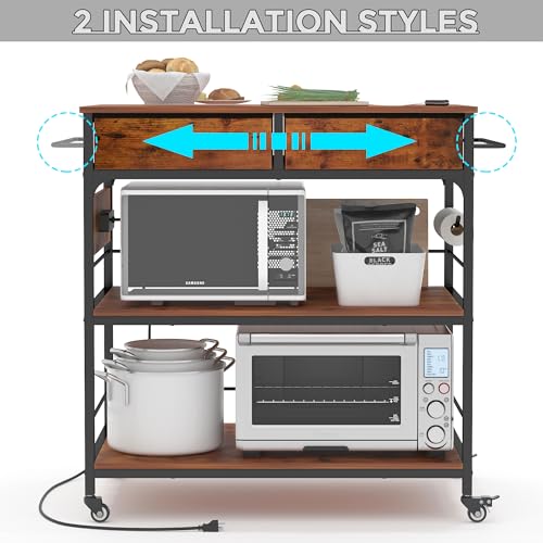 Kitchen Island with Storage,Rolling Kitchen Island Cart with Power Outlet,Industrial Kitchen Island on Wheels,Kitchen Cart for Home