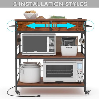 Kitchen Island with Storage,Rolling Kitchen Island Cart with Power Outlet,Industrial Kitchen Island on Wheels,Kitchen Cart for Home