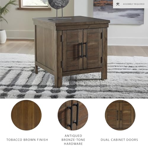 Signature Design by Ashley Moriville Rustic Farmhouse Rectangular End Table with Dual Cabinet Doors, Antique Bronze-Tone Hardware, Wood, 25" High, Brown - color: Dark Brown