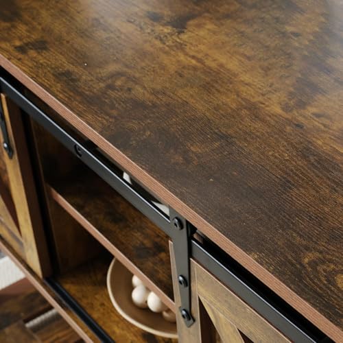 Brown Farmhouse Entryway Table, Rustic Hallway Table with Storage Shelf, Sofa Table with Sliding Barn Doors for Hallway, Entryway, Living Room, Foyer - color: Brown