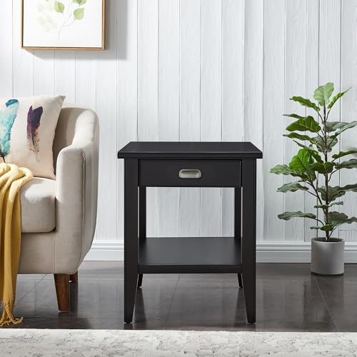 Leick Home Laurent End Table, Solid Wood, 1 Drawer, Bottom Display Shelf, Easy Assembly, for Bedroom/Living Room, Black, 24.0 in L x 20.0 in. W x 24.0 in. H, 10507-BK - color: Black