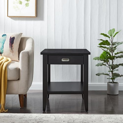 Leick Home Laurent End Table, Solid Wood, 1 Drawer, Bottom Display Shelf, Easy Assembly, for Bedroom/Living Room, Black, 24.0 in L x 20.0 in. W x 24.0 in. H, 10507-BK - color: Black