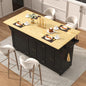 67" Large Movable Kitchen Island w/Sliding Drop Leaf,Power Outlet, Kitchen Rolling Island Cart w/ 2 Drawers, Island Table on Wheels w/Trash Storage Cabinet,Spice Rack, Towel Bar,Garage Hook, Black - color: Black, size: 17.7"D x 66.9"W x 35.8"H