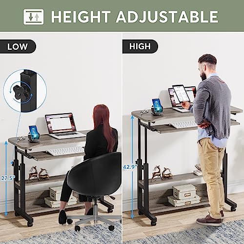 Tribesigns Portable Desk with Power Outlets, Height Adjustable Side Table Sofa Couch Bedside Laptop Computer Cart with USB Charging Ports, Mobile Small Standing Desk with Keyboard Tray - color: Grey