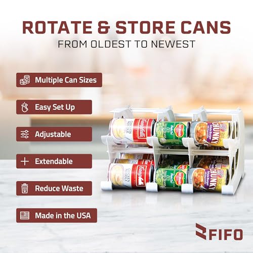 FIFO Countertop Mini Can Tracker Holds 30 Standard 10-24 Oz Can Sizes, White| Stackable & Adjustable Can Organizer for Pantry, USA Made, White - size: 1 Pack, style: 30 can