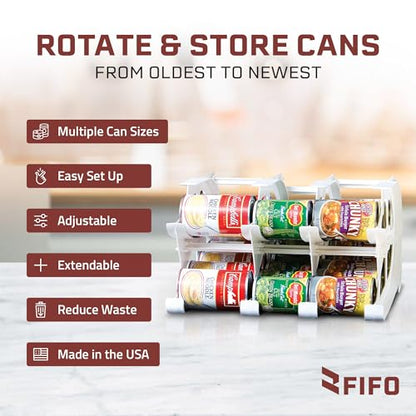FIFO Countertop Mini Can Tracker Holds 30 Standard 10-24 Oz Can Sizes, White| Stackable & Adjustable Can Organizer for Pantry, USA Made, White - size: 1 Pack, style: 30 can