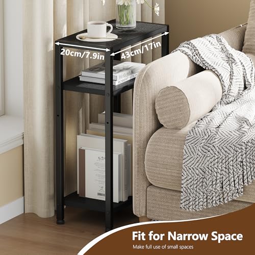 Heybly Small Narrow Side Table for Small Space, Thin Bedside TableHET006BK1 | Thin Bedside Table, Slim Sofa Table, 26.4" Tall Nightstand, Couch Table for Living Room, Bedroom, Balcony, Black - color: Black-adjustable Height
