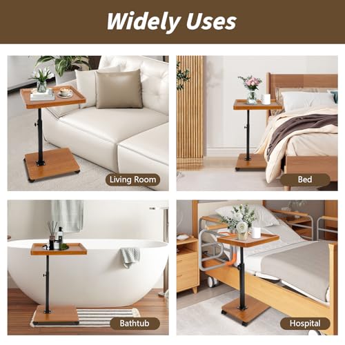 Simcat C Table End Table Adjustable Height, 360° Swivel TV Tray Table for Small Spaces, Couch Tables that Slide Under, C Shaped End Tables with Wheels for Couch Living Room Bedside TV(Brown) - color: As Picture Shows