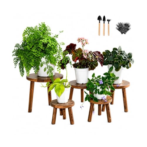 5-Piece Decorative Plant Stand Set Indoor Outdoor, 7-16 Inch Plant Stool Tables for Living Room, Balcony, Patio, Porch, Multi-Level Plant Display Furniture
