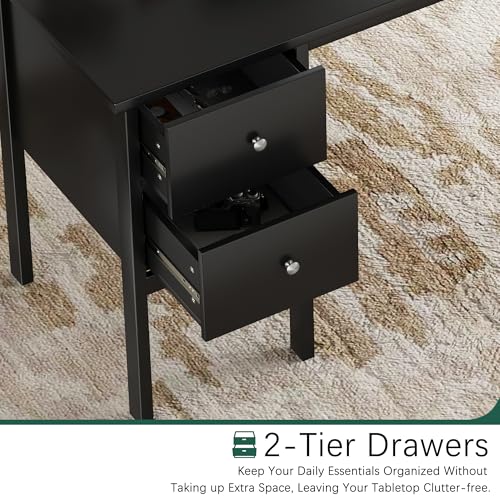 BHG Computer Desk with Drawers,Modern White Home Office Desk with Storage Filing Cabinet, Vanity Desk Makeup Dressing Table for Bedroom,Small Writing Table PC Desks for Study (Black, 43.3") - color: Black