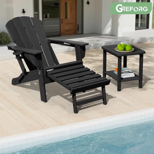 Patio Side Table, Small Rectangular HDPE Adirondack End Table for Outdoor Use in Pool, Garden, Lawn, Backyard,Black - color: Black