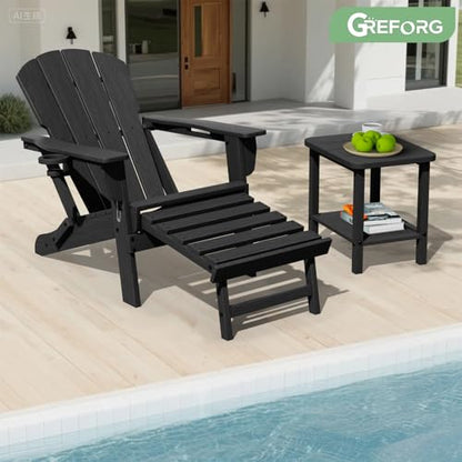 Patio Side Table, Small Rectangular HDPE Adirondack End Table for Outdoor Use in Pool, Garden, Lawn, Backyard,Black - color: Black