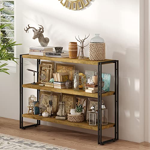 HCHQHS 3-Tier Rustic Wood and Metal Industrial Bookshelf for Home Office, Bedroom, Kitchen, Bathroom - 47in - color: Rustic Brown, size: 3-Tier (47"W x 33.5"H)