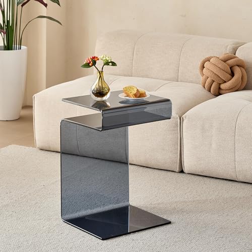 Glass Nightstand,Side Table,S-Shaped End Table for Living Room,Bedside Table for Bedroom (Grey) - color: Grey