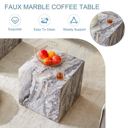15.7" H Square Compact Coffee Table,Small Cube End Table,Modern Side Table with Stylish Faux Marble Pattern,Minimalist Accent Table for Living Room,Office,Apartment,Nightstand(Grey,15.7") - color: Grey,15.7"h