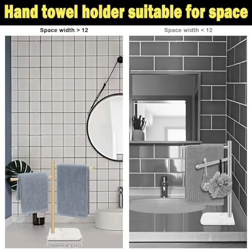 Standing Hand Towel Holder, Hand Towel Stand with Marble Base, 304 Stainless Steel Towel Rack with 2 Swivel Arm, Countertop Stand Towel Ring Towel Bar for Bathroom (Gold) - color: Gold