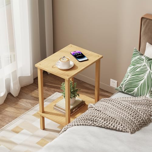 TUTOTAK End Table, Set of 2, Side Table, Nightstand, 2-Tier Storage Shelf, Sofa Table for Small Space, Living Room, Bed Room, Natural TB01BN035 - color: Natural