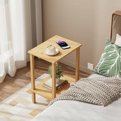 TUTOTAK End Table, Set of 2, Side Table, Nightstand, 2-Tier Storage Shelf, Sofa Table for Small Space, Living Room, Bed Room, Natural TB01BN035 - color: Natural