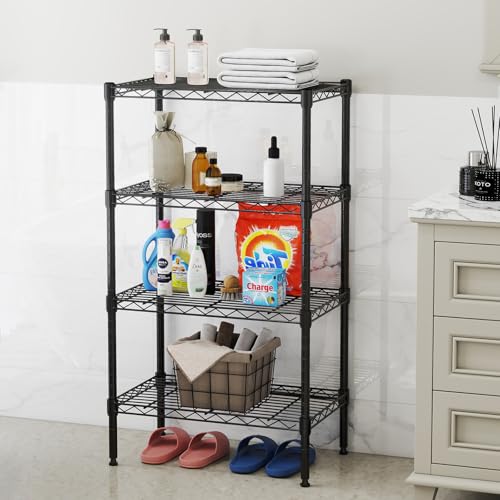 NEWBULIG 4-Tier Metal Wire Storage Shelves, Adjustable Heavy Duty Steel Shelving Unit, Freestanding Storage Rack Organizer for Kitchen, Pantry, Garage, Bathroom, 23.2" W x 13.4" D x 47.2" H, Black - size: 23.2" W x 13.4" D x 47.2" H