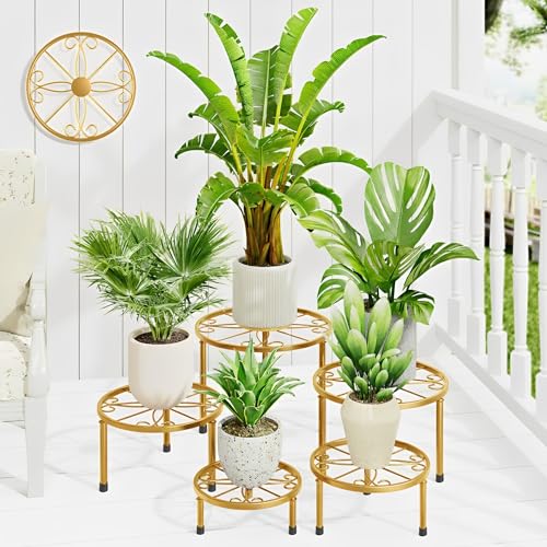 5 Pack Planters Stands with Gold Outdoors Plant Holders Indoor (GoldS) - color: GoldS