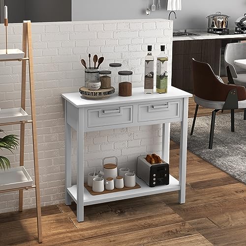 GOFLAME Console Table with 2 Drawers, 31” Entry Table with Storage Shelf, Modern, Narrow Sofa Table for Living Room, Hallway, Entrance (White)