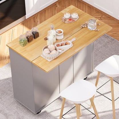 SUNLEI Kitchen Island on Wheels with Storage Cabinet & Foldable Drop Leaf, Rolling Kitchen Table, Cart Handle for Towel Rack, Drop Leaf, Portable Islands for Kitchen (Cement Gray, 39.7-INCH) - size: 39.7 INCH, style: Grey