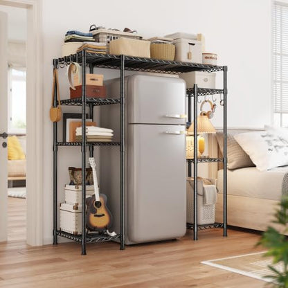 REIBII Mini Fridge Shelf with Storage,4-Tier Adjustable Shelves,665 lbs | With 8 Hooks,Fits Mini Fridge & Kitchen Appliances,Heavy Duty Steel Frame,Easy Tool-Free Assembly, Space-Saving,Dorm & Pantry - size: 52.2"H×50.12"W×18.2"D