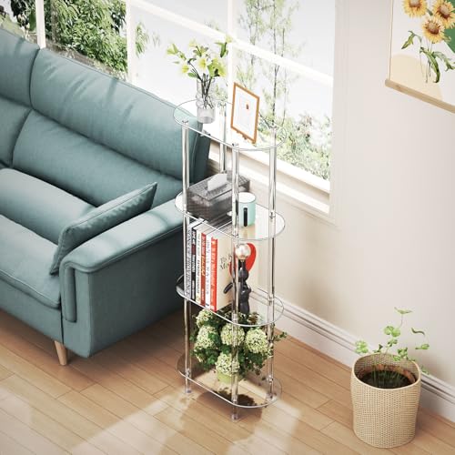 Clear Acrylic Narrow Side Table for Small Spaces, 15.75" L x 7.87" W x 38.7" H, 4 Tier Oval Slim End Table Nightstand, Small Minimalist Skinny Bedside Table for Bedroom, Bathroom, Living Room - size: 4 Tier 1-Pack 38.7"H