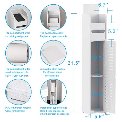 AOJEZOR Small Bathroom Storage Cabinet: No Drill Ultra-Narrow for Renters - color: White
