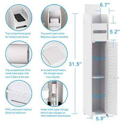 AOJEZOR Small Bathroom Storage Cabinet: No Drill Ultra-Narrow for Renters - color: White