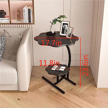 2 Layers Flower Shape Marble Texture Small C-Shaped Side Table,Snack SideTable, End Table for Sofa Side Table,Bedside Table for Living Room Kitchen Garden Bedroom - color: Black+gold