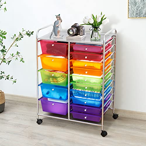 DREAMADE Rolling Cart with 15 Drawers, Utility Cart with Removable Storage Drawers, Lockable Wheels, Art Cart for Home Office Living Room Art Supplies Crafts (Rainbow, 25"L x 14.5"W x 34.5"H) - color: Rainbow, size: 25"L x 14.5"W x 34.5"H