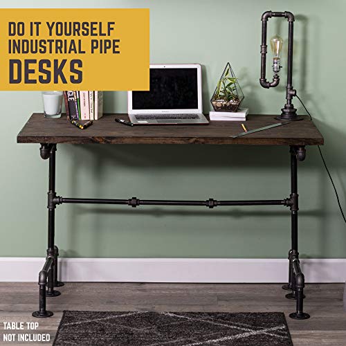 PIPE DECOR Industrial Pipe Desk Leg Set, Modern Home Office Writing or Computer Base Kit, Dark Grey Unfinished Steel Metal Pipe Legs, M-Desk Style - size: M Desk Unfinished 3/4-in and 1/2-in