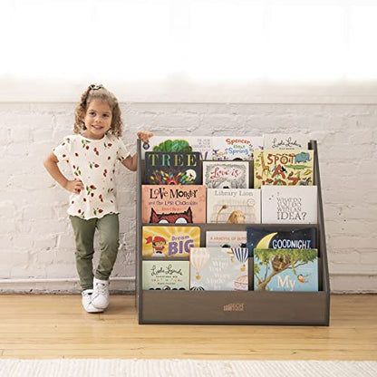 ECR4Kids Streamline Double-Sided Book Display, Classroom Bookshelf, Grey Wash | Independent book browsing, 5 deep shelves, 4 rear shelves for extra storage, durable birch, GREENGUARD Gold Certified - color: Grey Wash