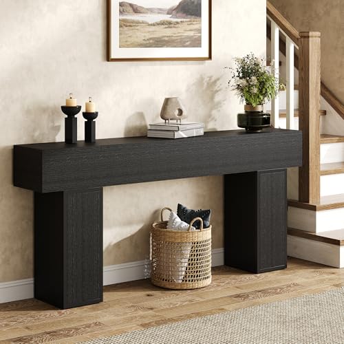 knoworld 70.9-Inch Long Console Table, Wooden Sofa Table Behind Couch Tables, Farmhouse Entryway Table Accent Table for Entrance, Hallway, Living Room, Foyer, Black - color: Black