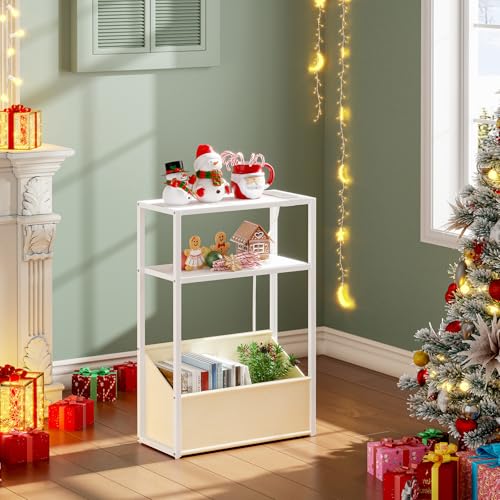 TUTOTAK Keep Phones Charged & Books Organized with Slim 3-Tier Side Table with Charging Station for Living Room Bedroom White TB01BW095 - color: White