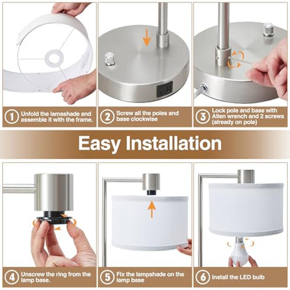 Luvkczc Table Lamps for Living Room with USB C+A Ports - Fully Stepless Dimmable Bedsides Lamp with Linen Lampshade, Lamps for Night Stands Bedroom Reading Office, 2 LED Bulbs Included (Silver) - color: Silver
