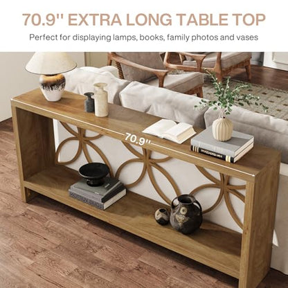 Tribesigns 70.9-Inch Narrow Sofa Table, FarmhouseLong Sofa Table Behind Couch, Entry Console Table with Storage for Entryway, Living Room, Foyer, Unique Design, Natural - color: Natural