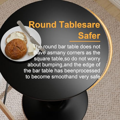 Modern Tulip Round Bar Table, 41” Height Bistro Pub Table, Height Cocktail Bar Table with Metal Base and MDF Top for Kitchen, Dining Room, Home Bar, Café, Small Spaces, Black