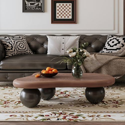 47.2” Walnut Cloud Coffee Table with 3 Ball Legs, Farmhouse Irregular Center Table for Living Room, Low Cute Small MDF Tea Table for Bedroom, Apartment-Walnut Black - color: Cloud-47" Walnut Black