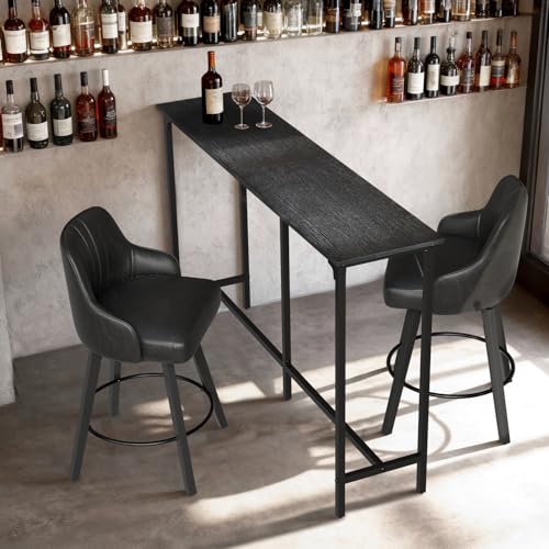 VINGLI 63 Inch Bar Table, Rectangular Counter Height Home Pub Table, Black | High Top, Multi-Scene Use for Kitchen Dining Living Room Sofa Entryway, Wooden Tabletop & Metal Base, Easy to Install - color: Black, size: 63"L
